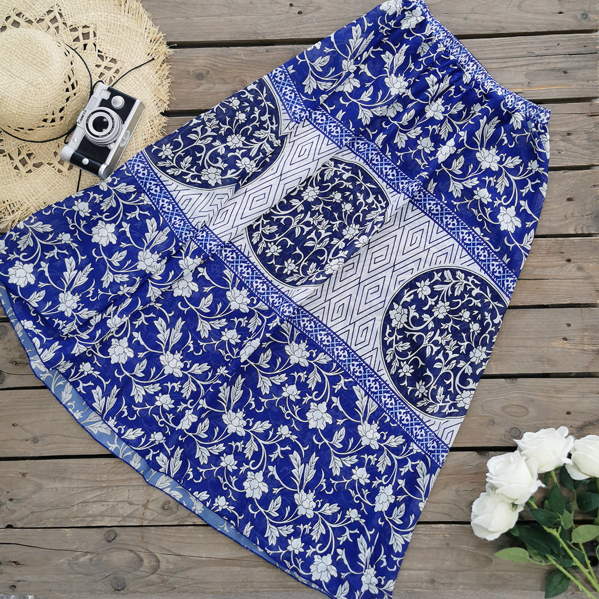 High Waist Lace Up Printed Split Swimsuit Women Bikini Skirt Three Piece Ruffled Bella Mia